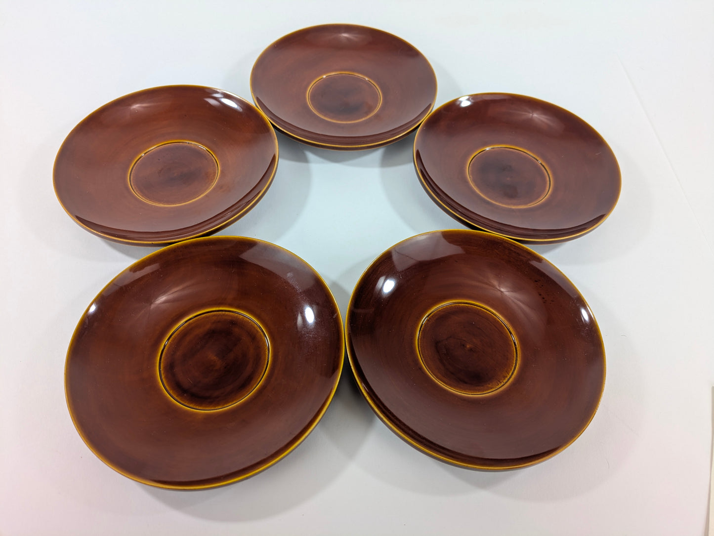 Vintage Japanese Lacquered Wood set of 5 Chataku Plates Tea Saucers Shunkei