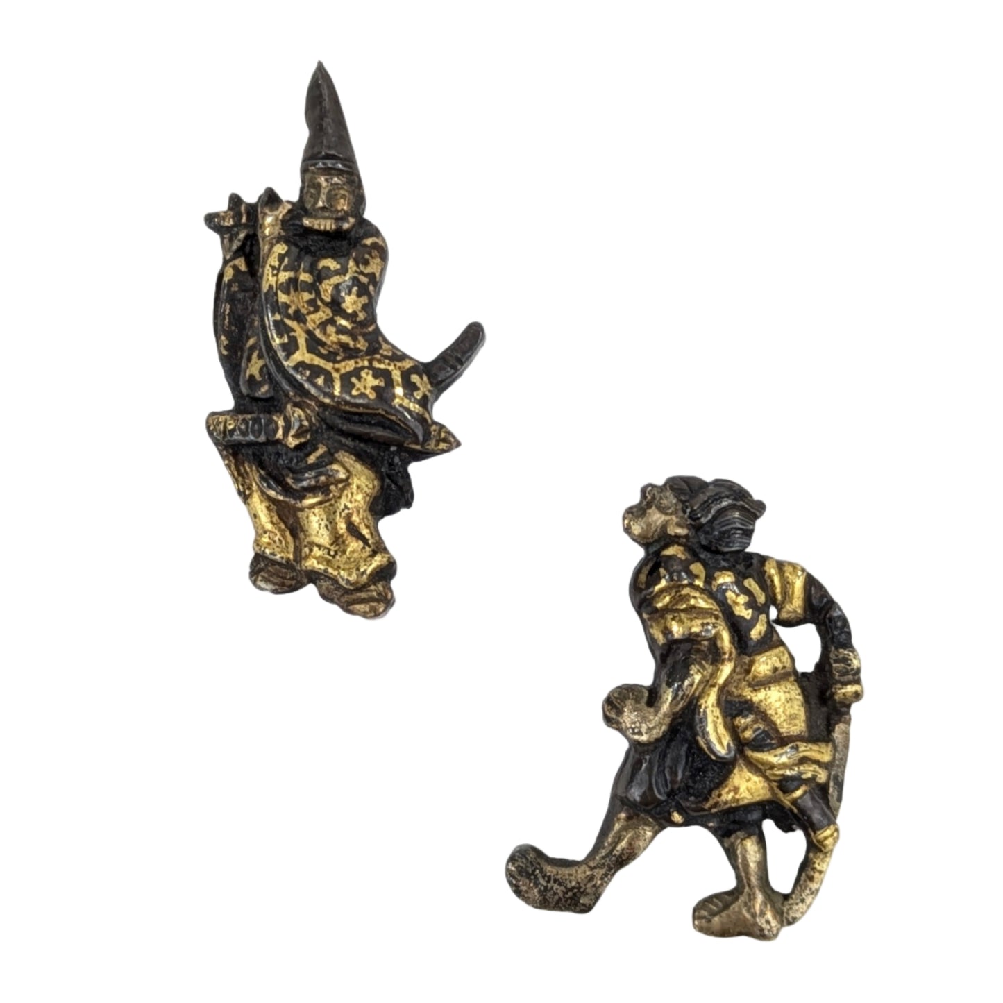 Japanese Menuki Pair Sword Fitting Heian Flute Player & Thief Edo period (18th–19th) Gilt LS194