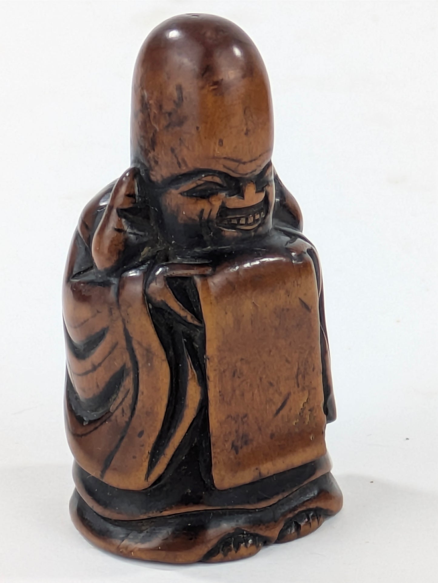 Antique Boxwood Netsuke of Fukurokujin Reading His Scroll 2"