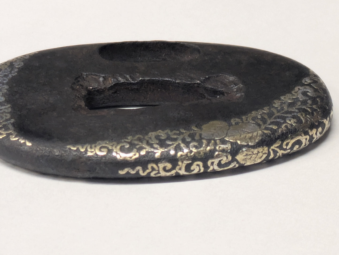 Antique Japanese Pair of Matched Iron Tsuba with Silver Wisteria Inlay, Edo Period, c. 1800–1868