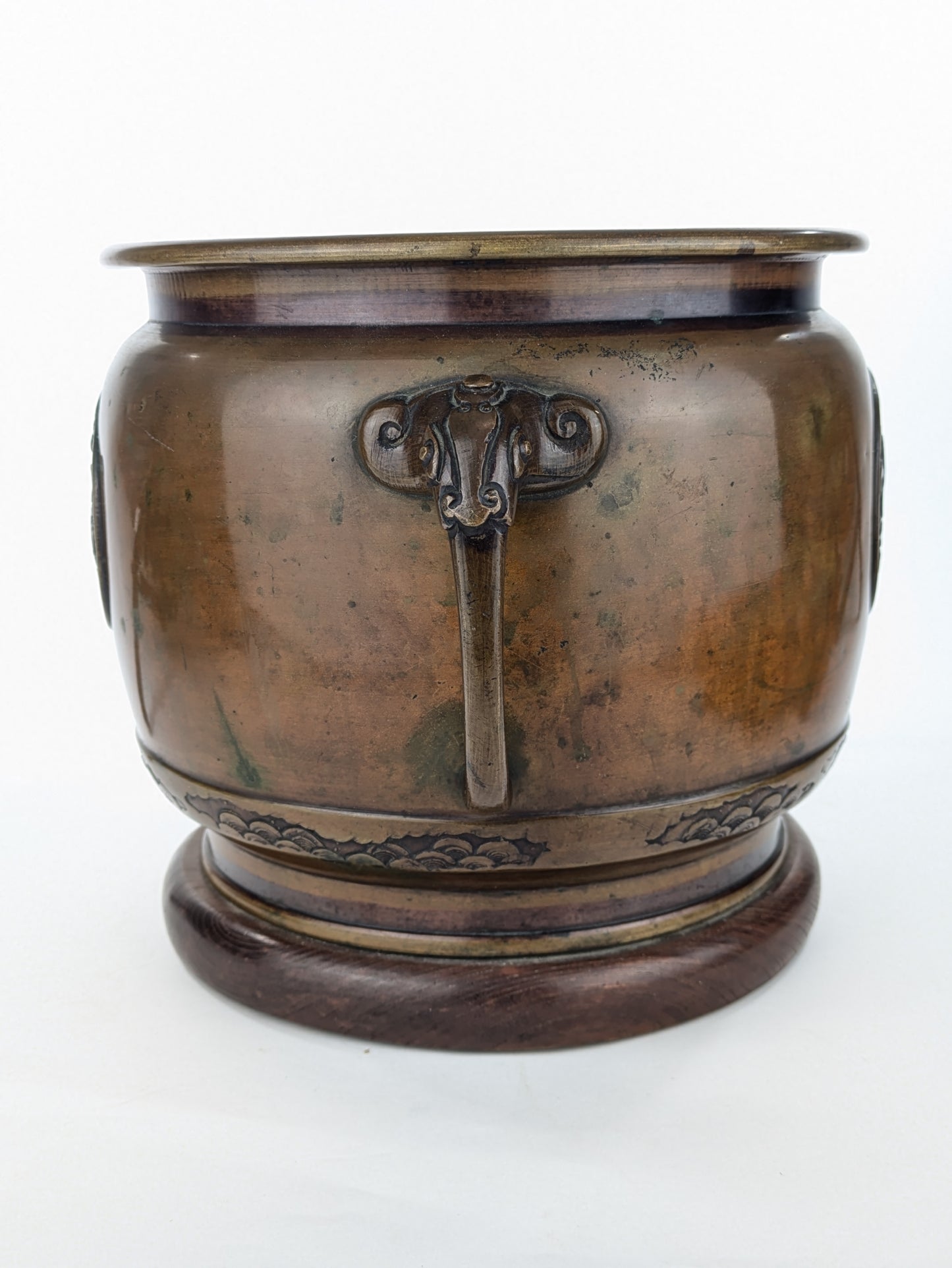 Antique Japanese (c1920) Bronze Hibachi Brazier Animals Dragon Tiger Motif 11"