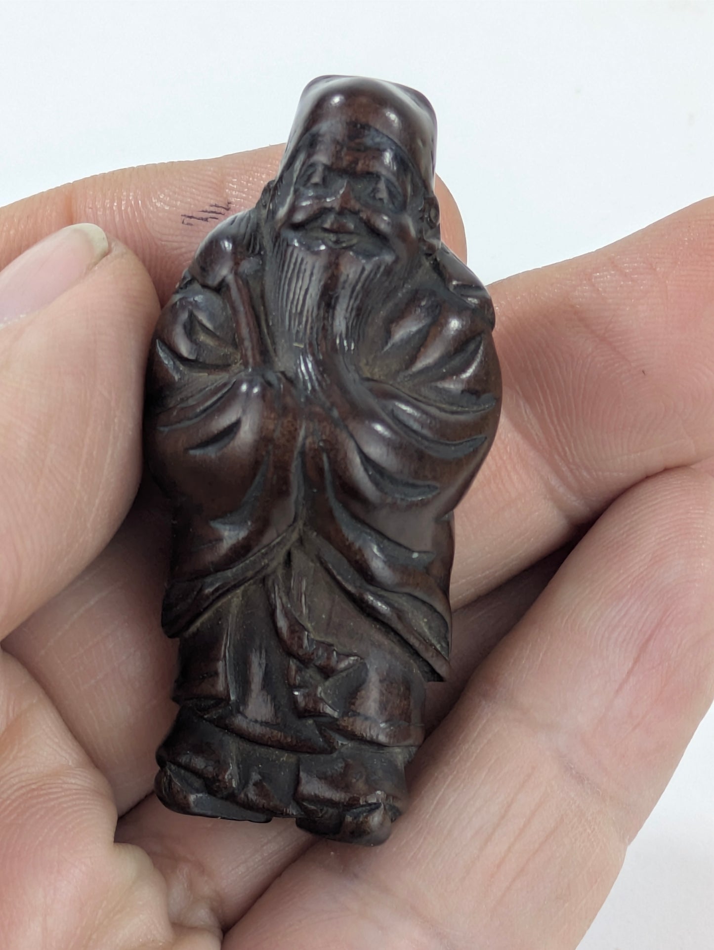 Vintage Chinese Wooden Hand-Carved Scholar Figure Netsuke 2"