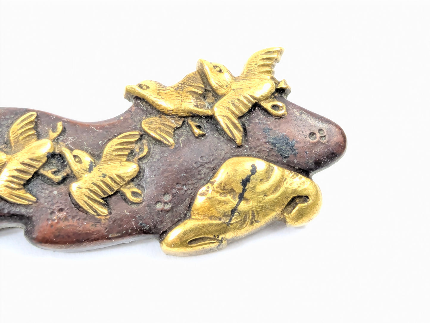 Japanese Menuki Pair Ferry Boat & Plovers Samurai Katana Sword Ornament LS#009