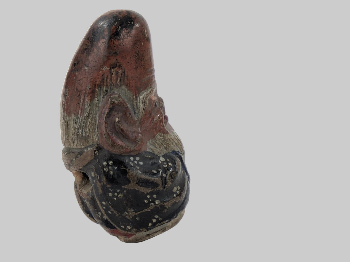 Antique Japanese Ceramic Netsuke Fukurokujin Lucky God 2"