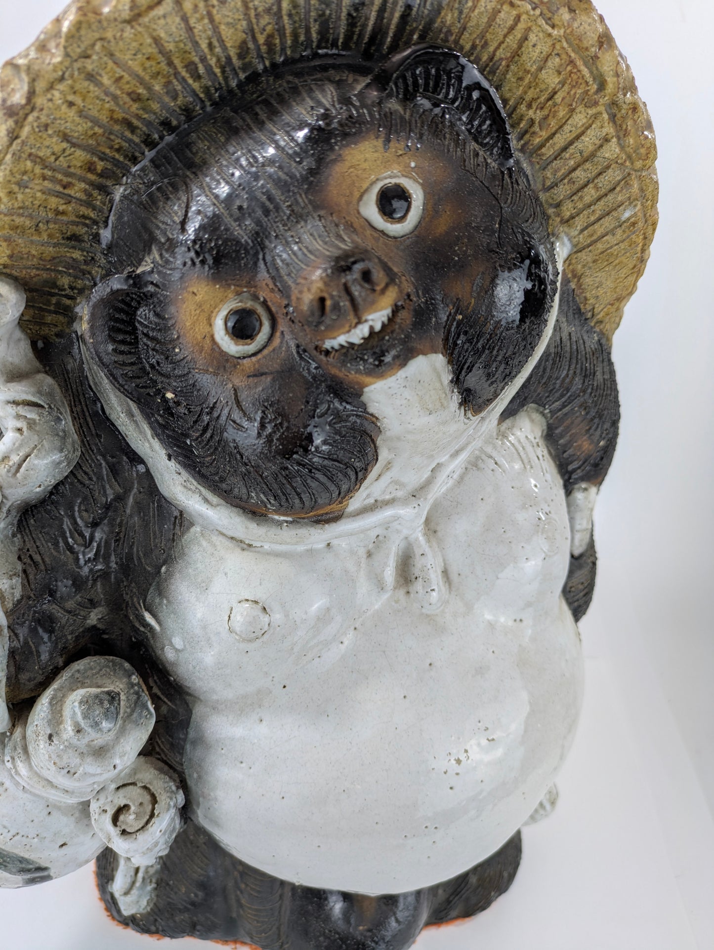 Vintage Japanese Ceramic Tanuki Statue Abundance & Prosperity 20x12x9"
