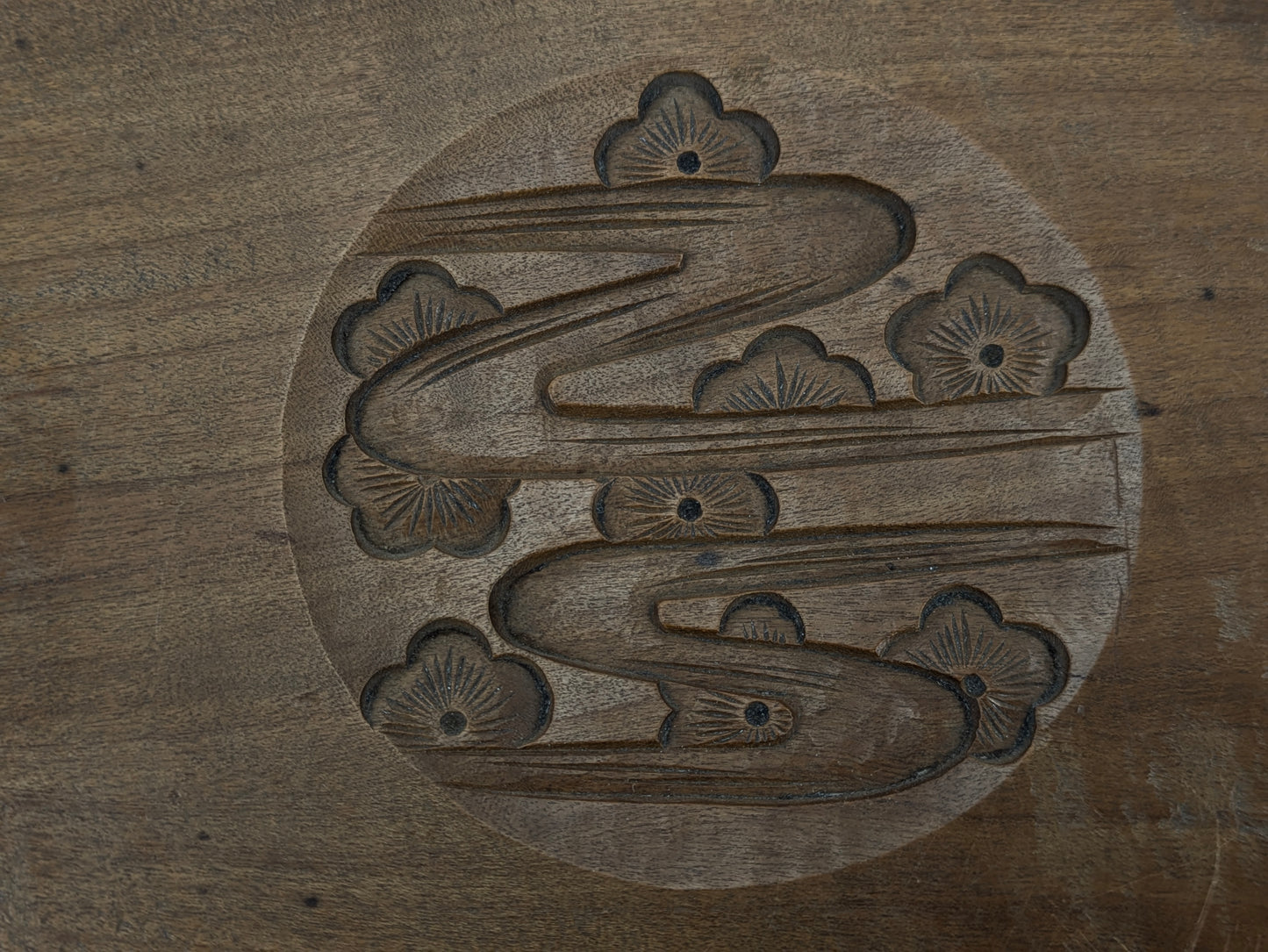 Antique Japanese Kashigata Confectionery Mold – Bamboo & Revers Plum Blossom Motifs – Meiji Era 7"