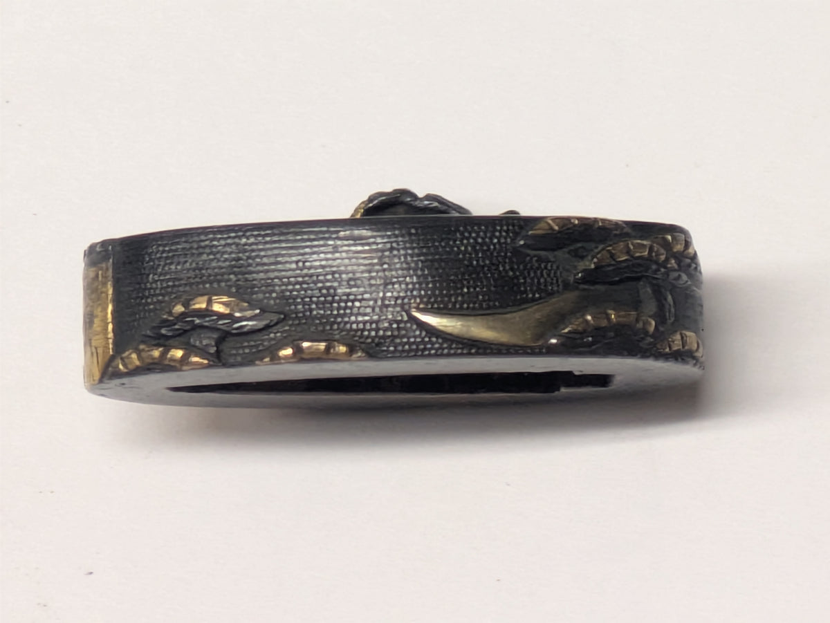 Antique Japanese Edo-Period Sword Katana Fuchi Samurai in Gold on Shakudō,