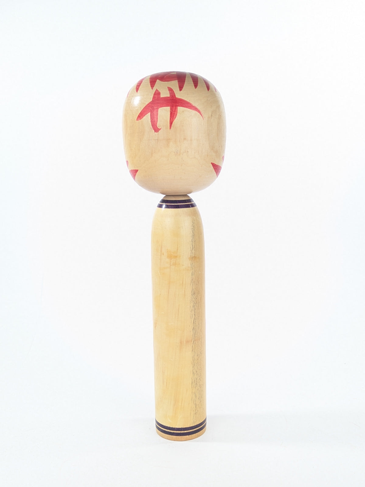 Vintage Japanese Signed Wooden Kokeshi Doll Radiating Floral Design 12.5"H