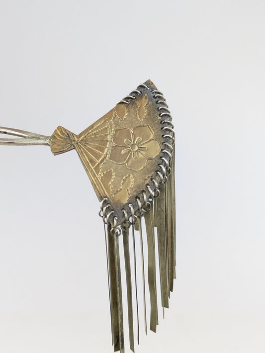 Antique Japanese Bira-Kanzashi Geisha Style Hairpiece Gold Color Bellflower Fan Tassels Hairpin Hair Beauty Accessories 7"