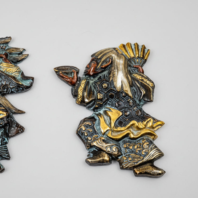 Antique Japanese Edo Period Menuki Pair Depicting Noh Dancers 2pc 19th C. 2"