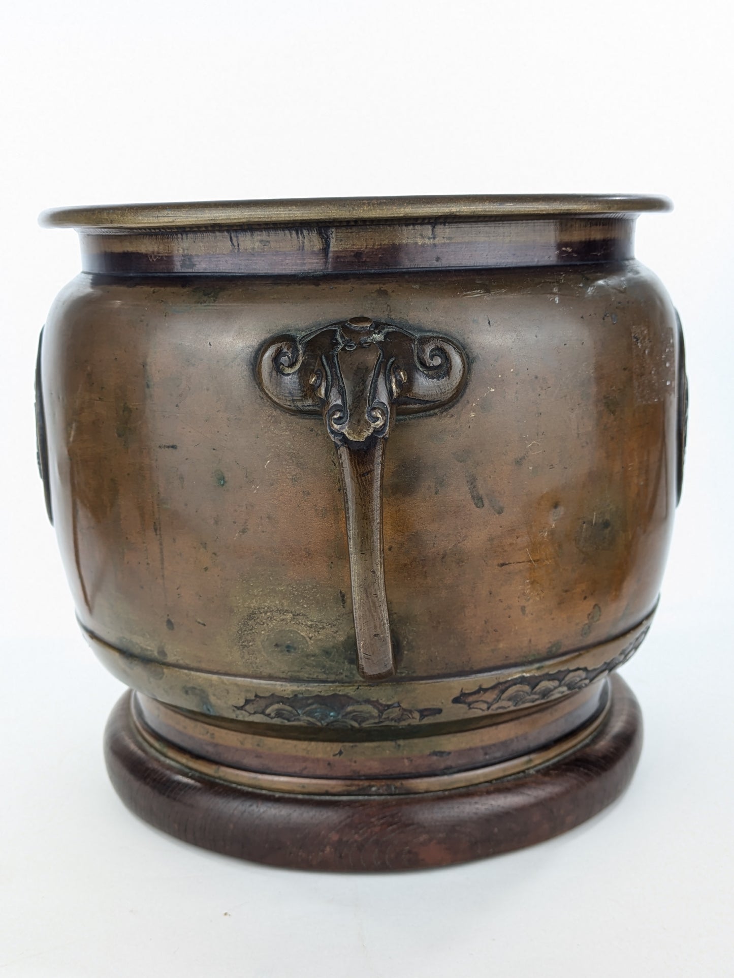 Antique Japanese (c1920) Bronze Hibachi Brazier Animals Dragon Tiger Motif 11"