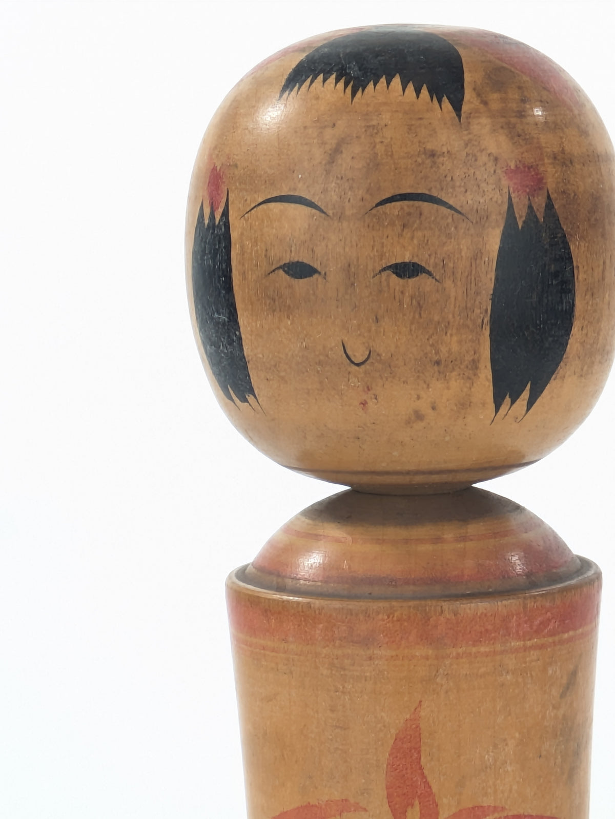 Vintage Japanese Signed Wooden Kokeshi Doll Traditional Floral Motif 8.5"H