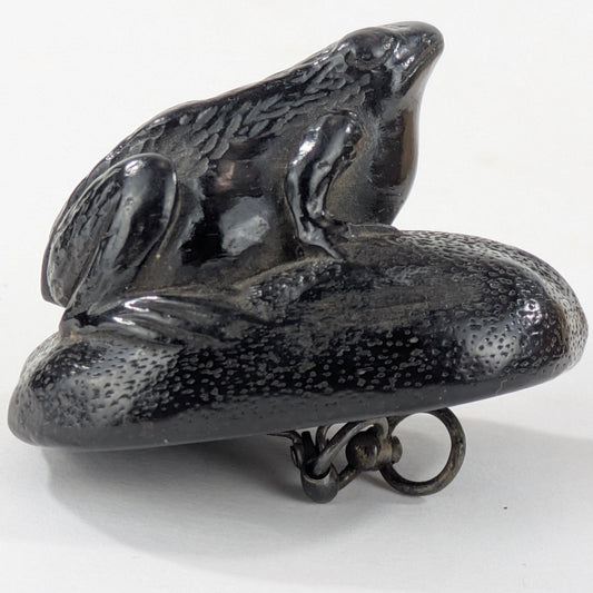 Antique Japanese Signed Blackwood Frog netsuke 2"