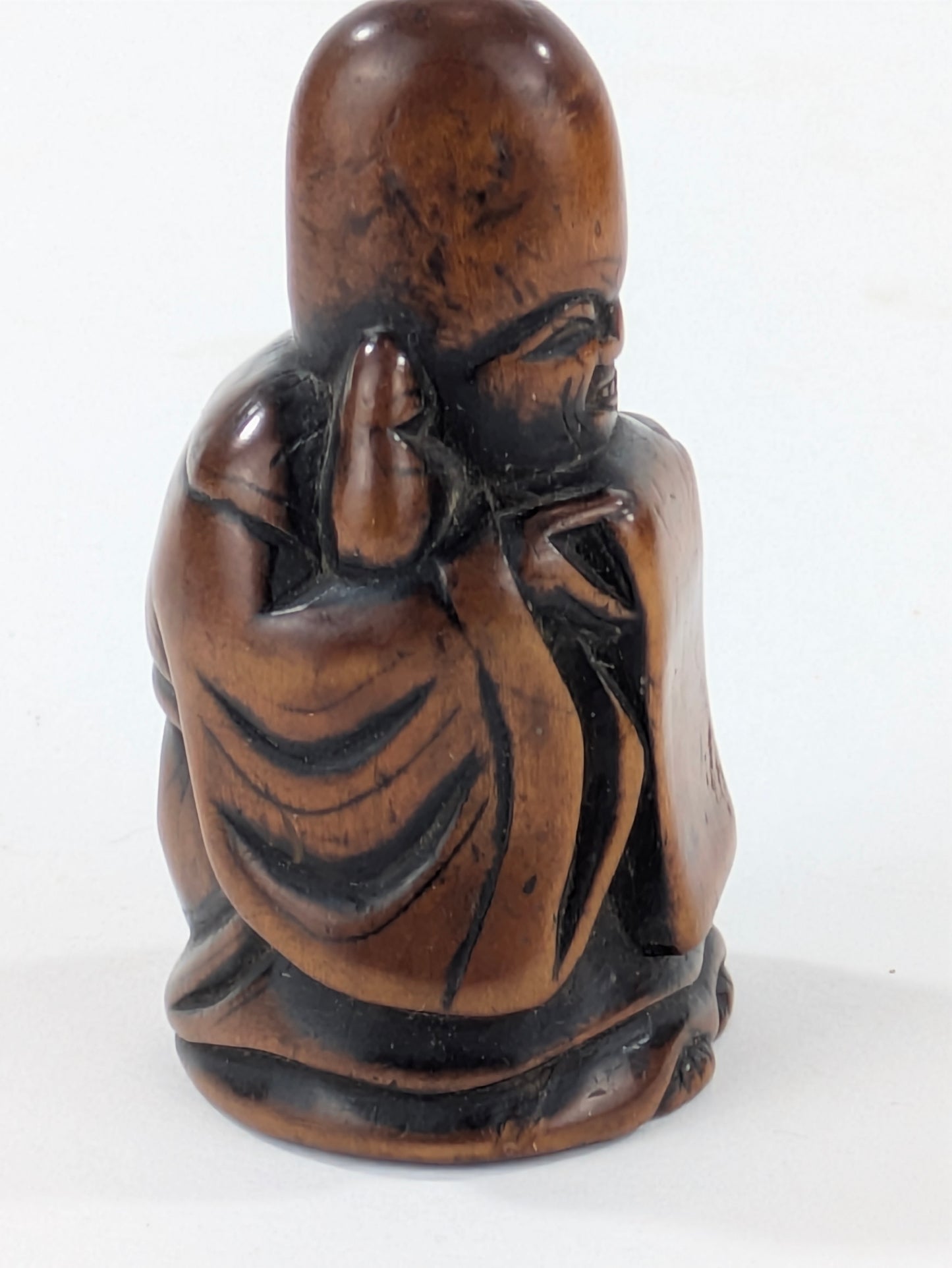 Antique Boxwood Netsuke of Fukurokujin Reading His Scroll 2"