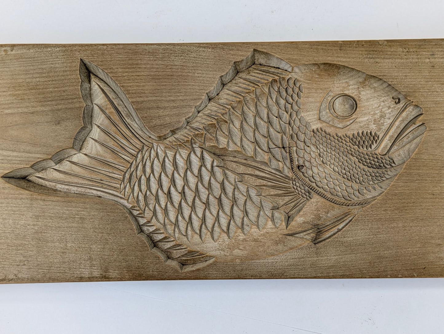 Antique Japanese Kashigata Confection Mold – Tai Fish Motif Large  – 19th C. Hand Carved Wood