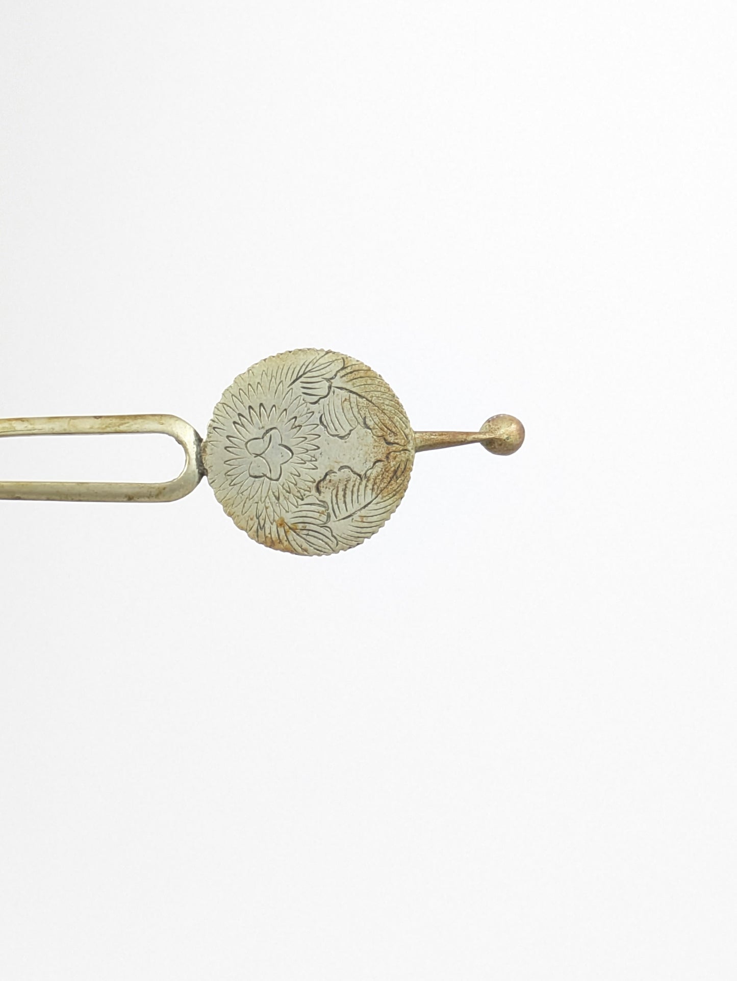 Antique Japanese Round Kanzashi Geisha Hairpiece Silver Chrasnthumum 6" Hairpin Mimikake Style