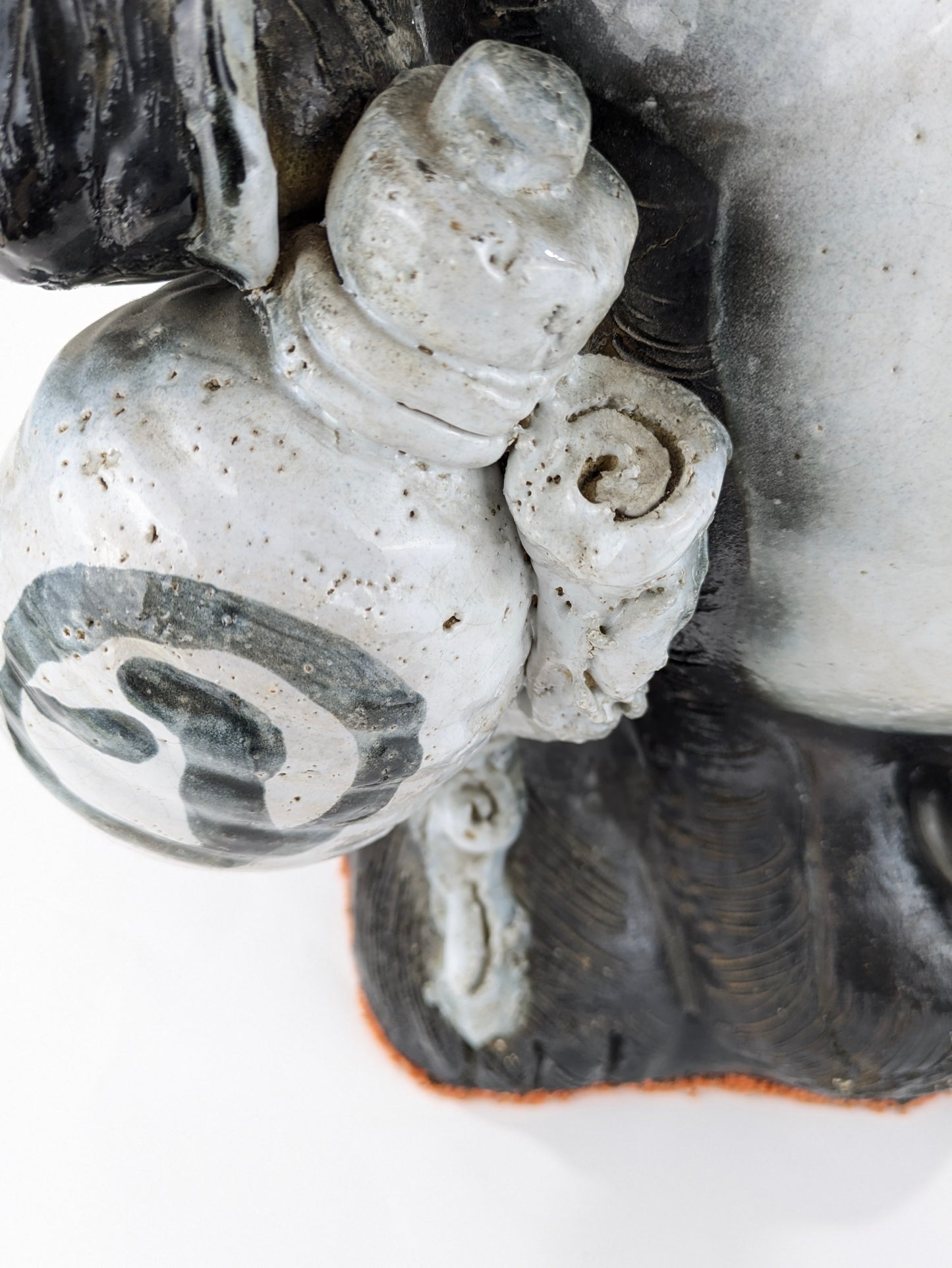Vintage Japanese Ceramic Tanuki Statue Abundance & Prosperity 20x12x9"