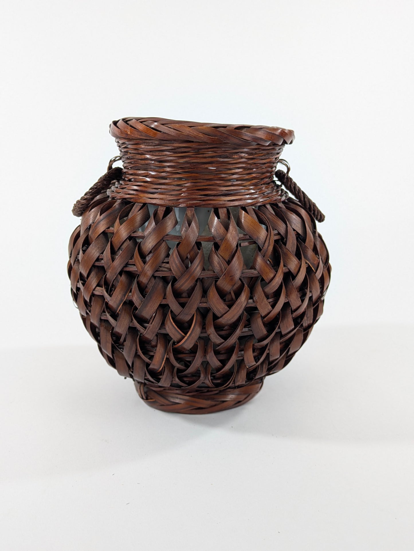 Japanese Bamboo Basket Ikebana Flower Basket Open Weave w/ Inner Vase