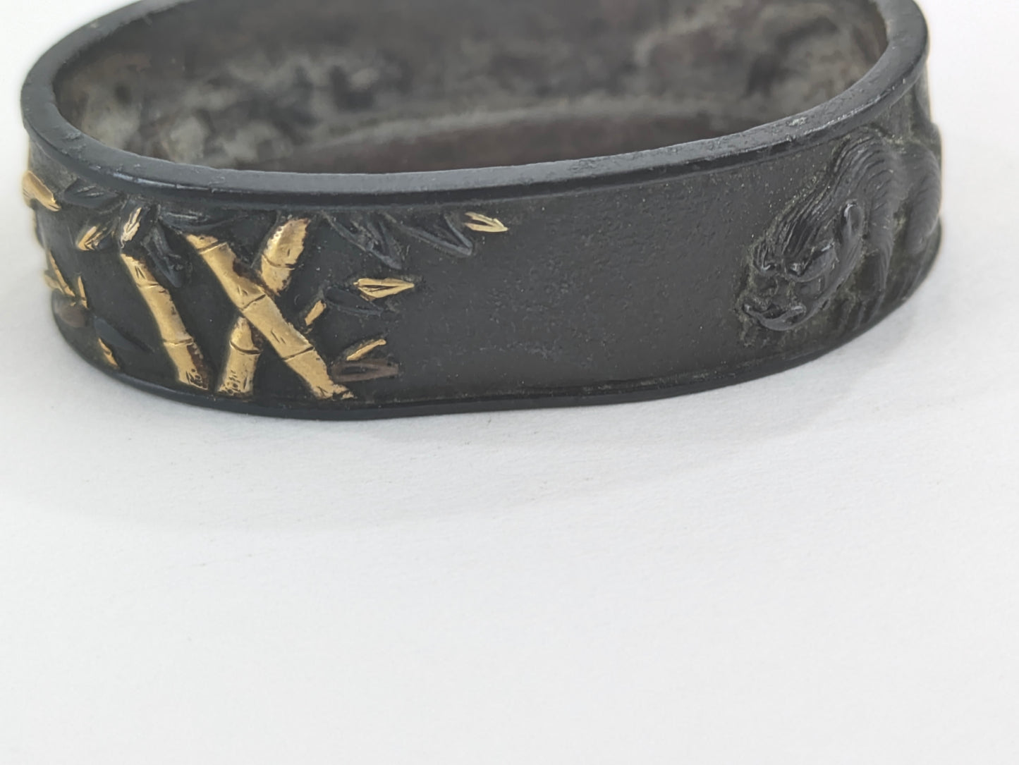Antique Japanese Edo-Period Sword Katana Fuchi & Kashira Samurai in Gold on Shakudō,