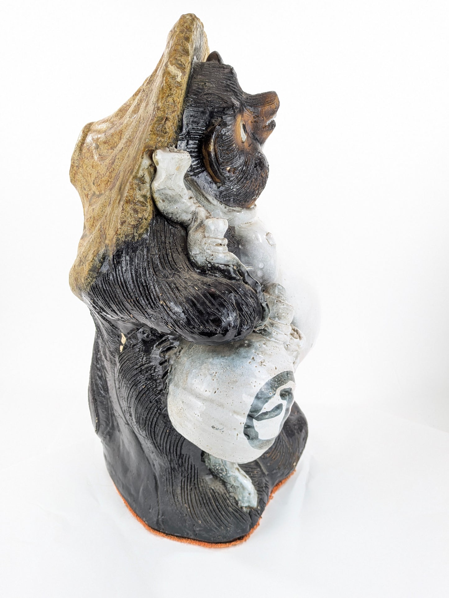 Vintage Japanese Ceramic Tanuki Statue Abundance & Prosperity 20x12x9"