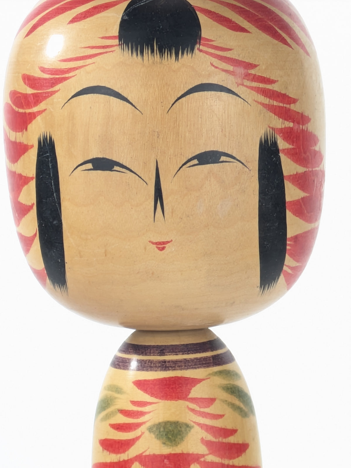 Vintage Japanese Signed Wooden Kokeshi Doll Radiating Floral Design 12.5"H