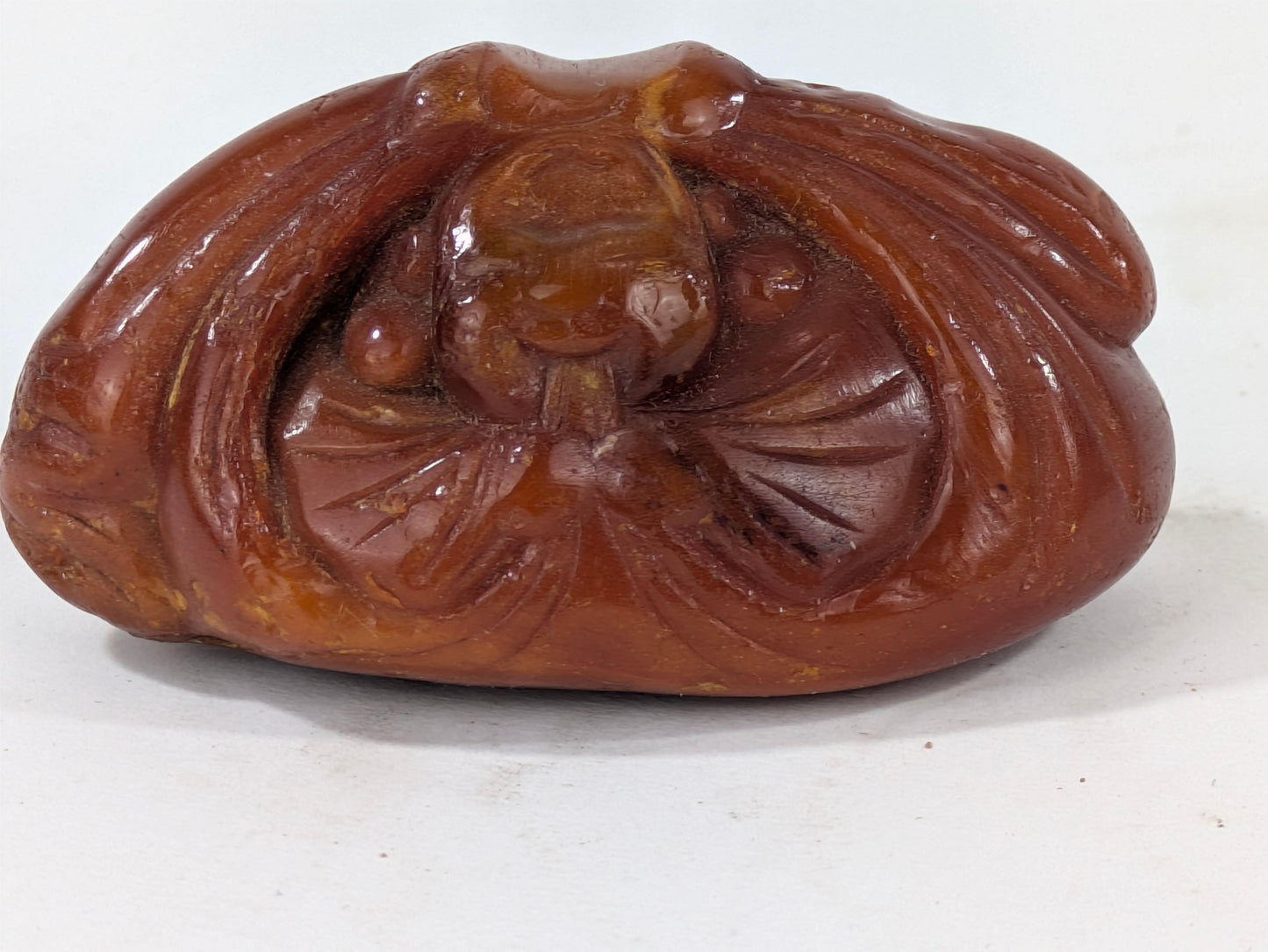 Antique Japanese Amber Netsuke Hotei Magic Bag 2.5"