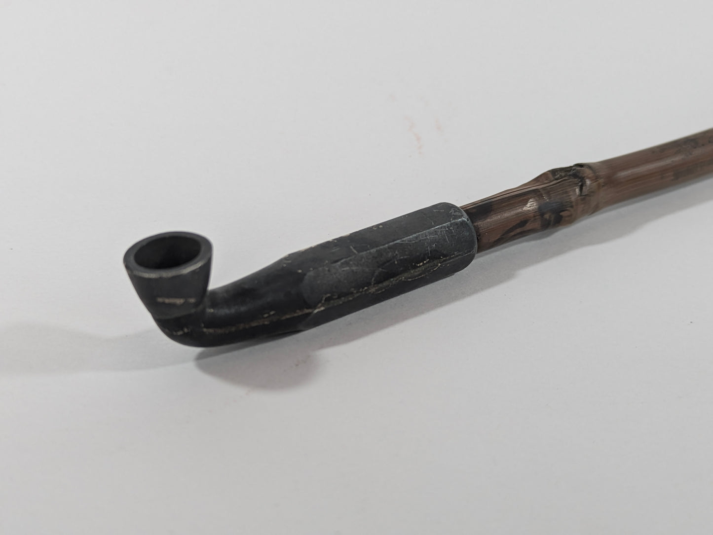 ANTIQUE MEIJI ERA (c1880) JAPANESE BRONZE Aloy & Painted BAMBOO KISERU Smoke Pipe 8"