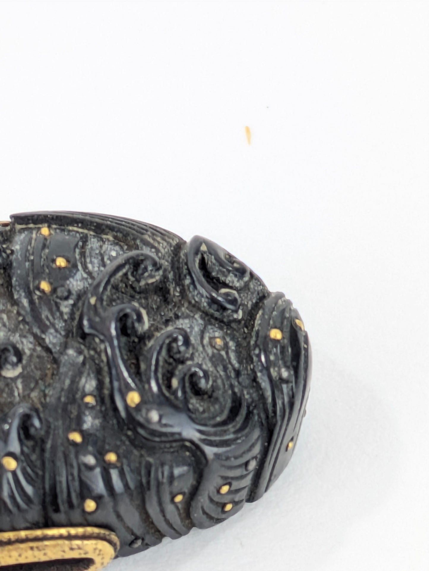 Antique Japanese Edo-Period Sword Katana Kashira Koi in Waves on Shakudō,