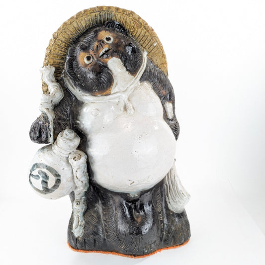 Vintage Japanese Ceramic Tanuki Statue Abundance & Prosperity 20x12x9"