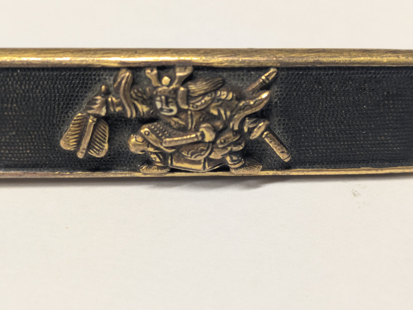 Antique Japanese Edo Period Kozuka Knife Sheath Two Samurai in Gilt Relief Edo period (18th–19th C),