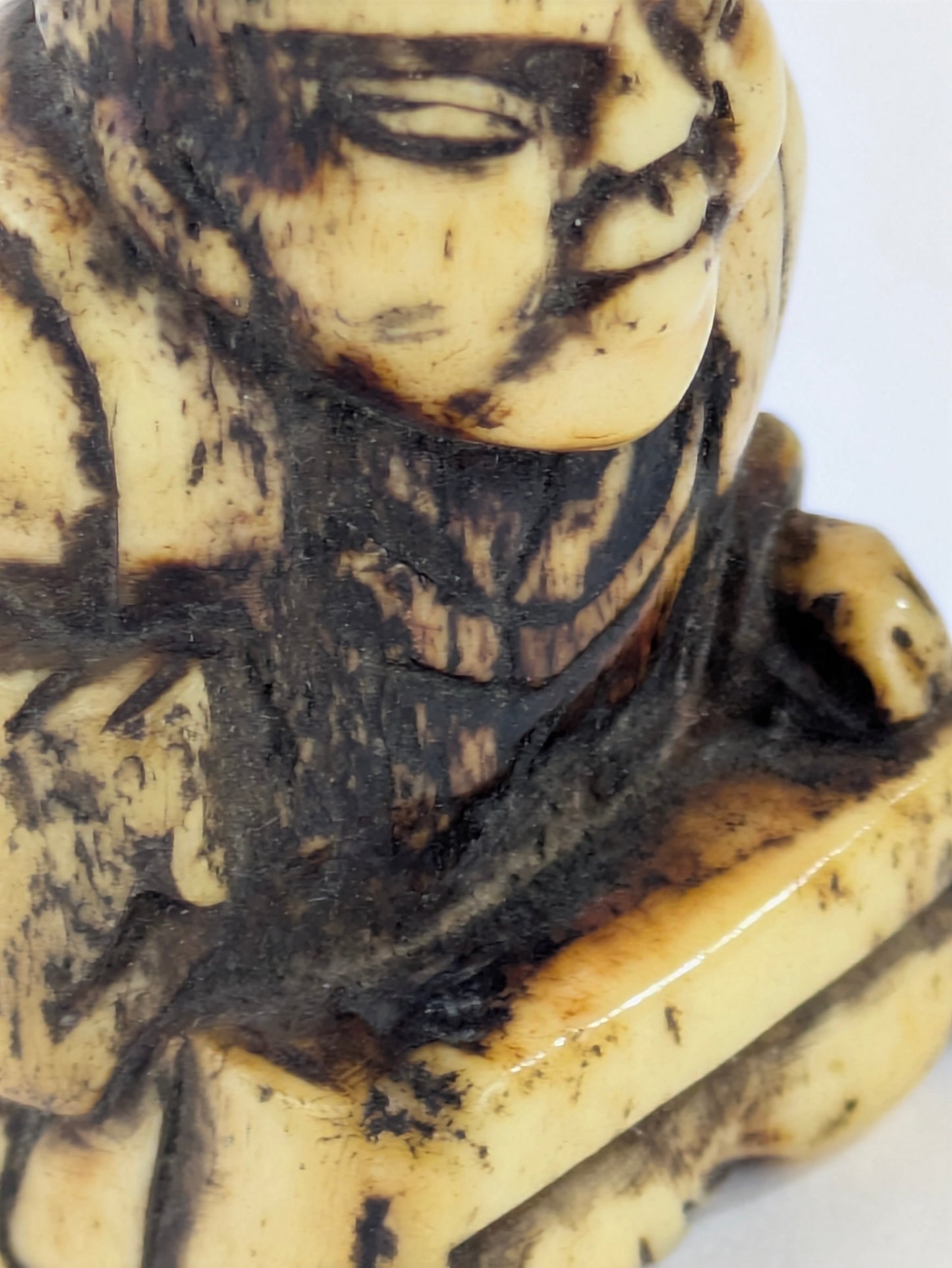 Antique Japanese Edo Period Man Sitting At Writing Desk Netsuke in Antler 1.5"