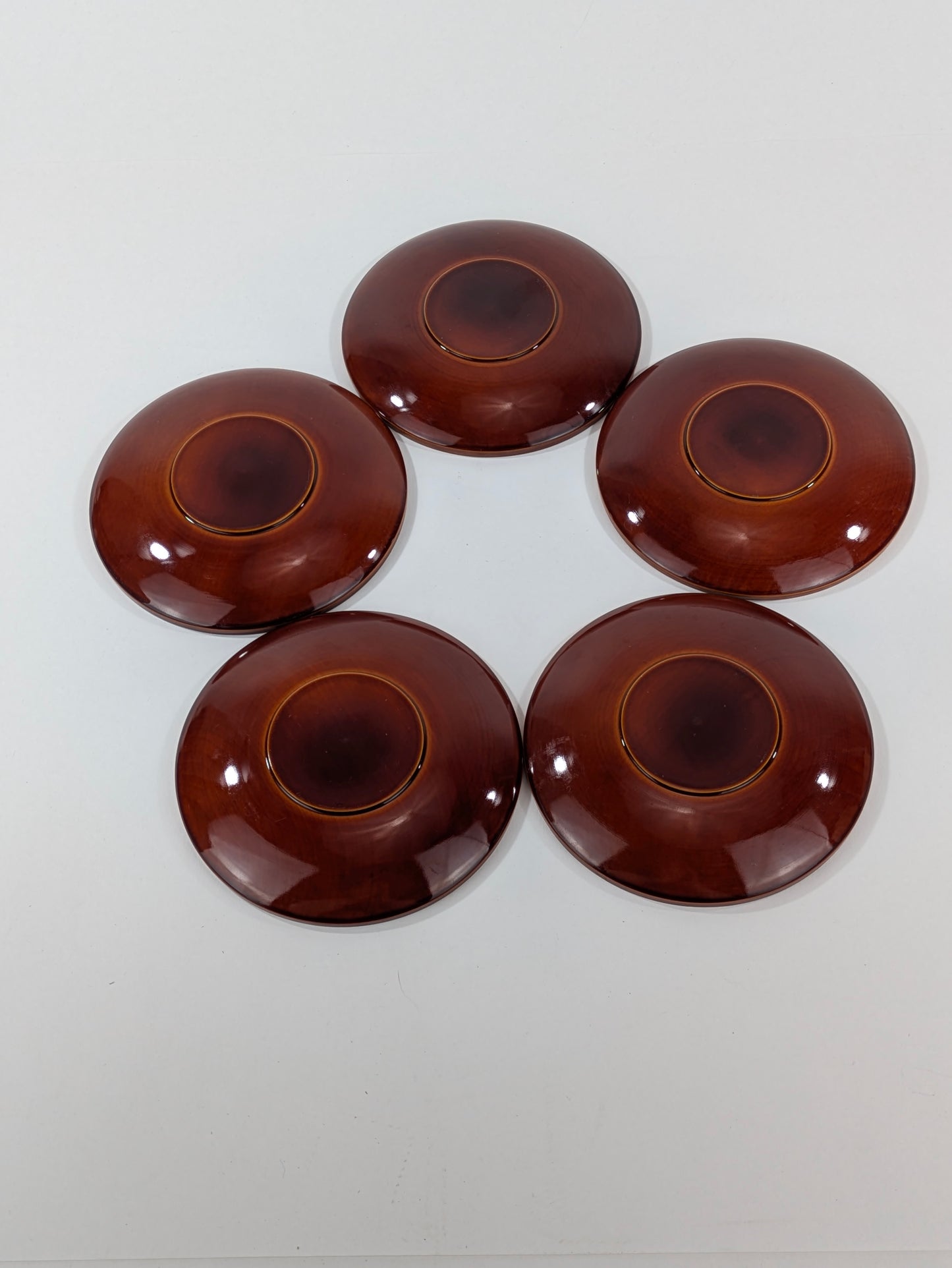 Vintage Japanese Lacquered Wood set of 5 Chataku Plates Tea Saucers Shunkei