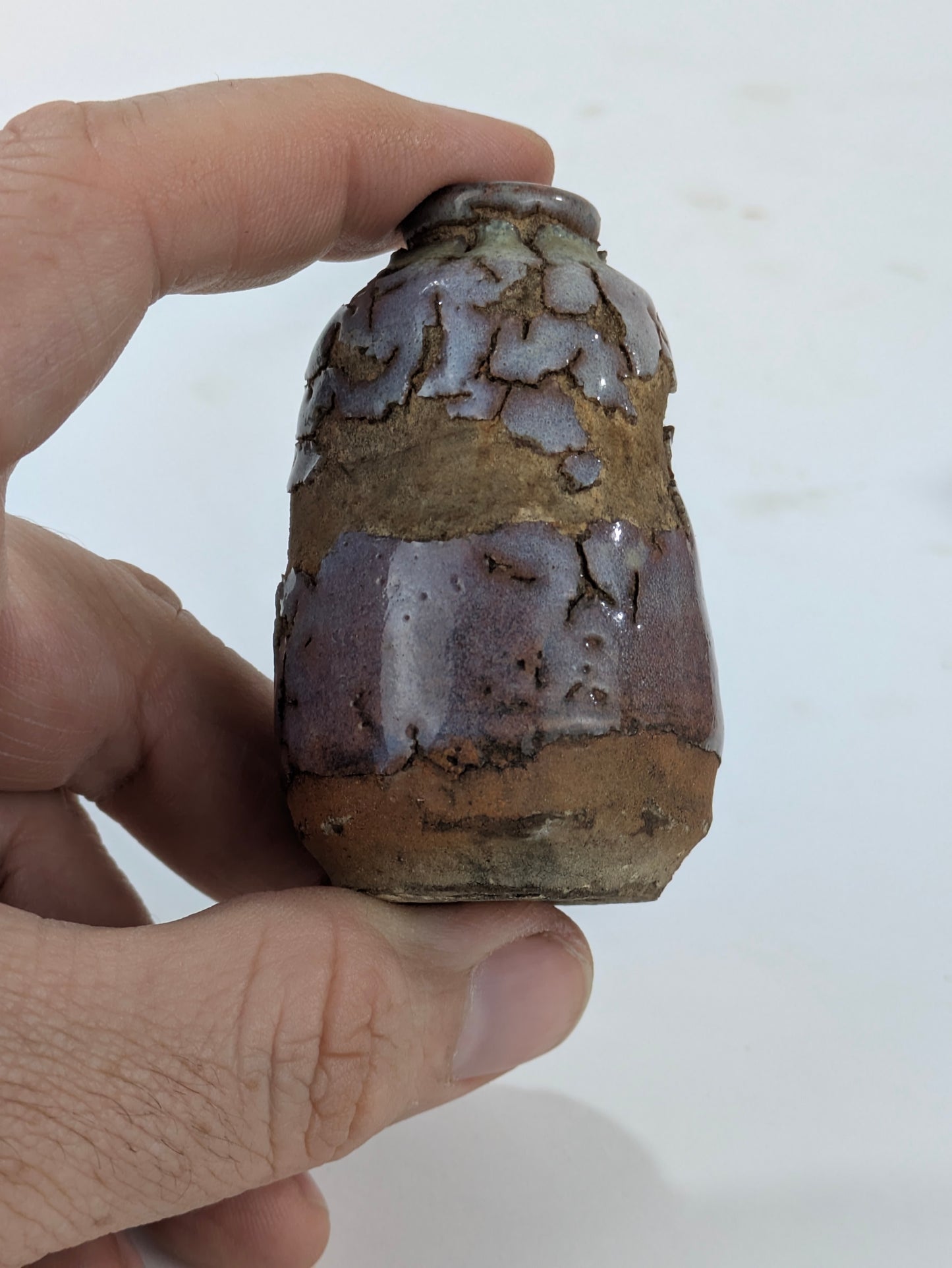 Antique Japanese Miniature Tsubo Wood-Fired Stoneware Jar 2.5"