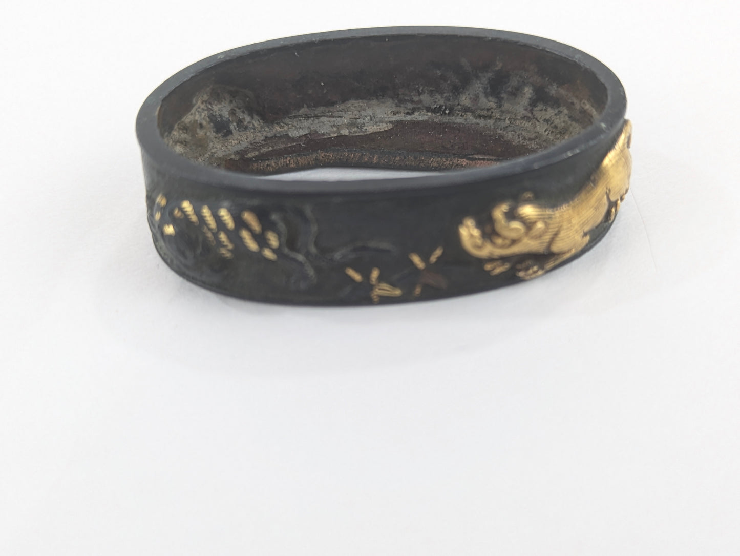 Antique Japanese Edo-Period Sword Katana Fuchi & Kashira Samurai in Gold on Shakudō,