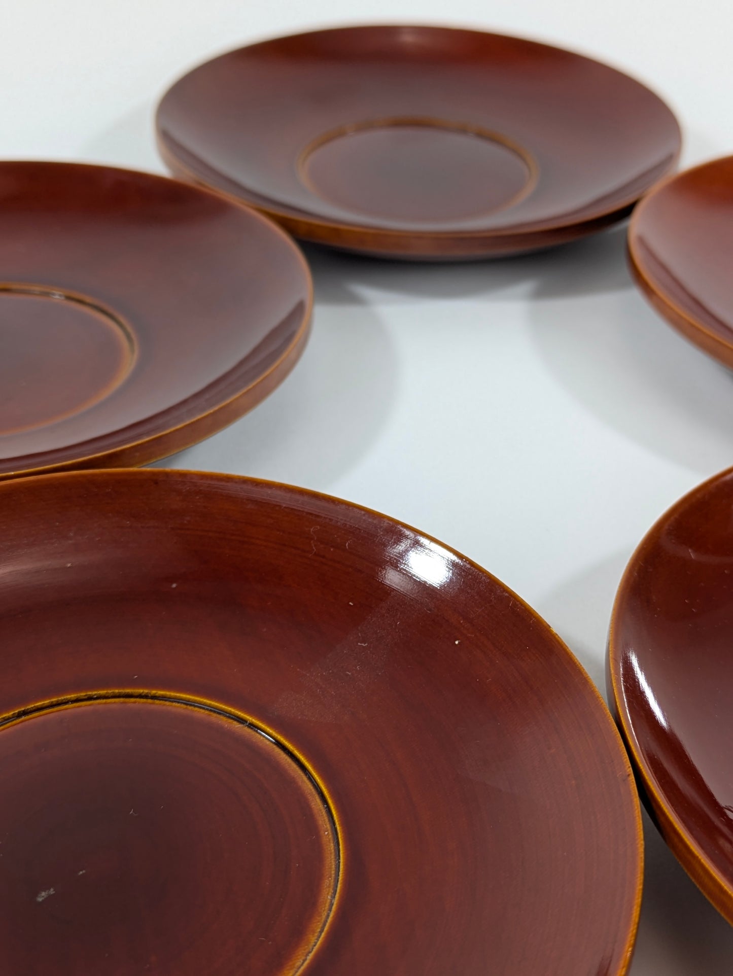 Vintage Japanese Lacquered Wood set of 5 Chataku Plates Tea Saucers Shunkei