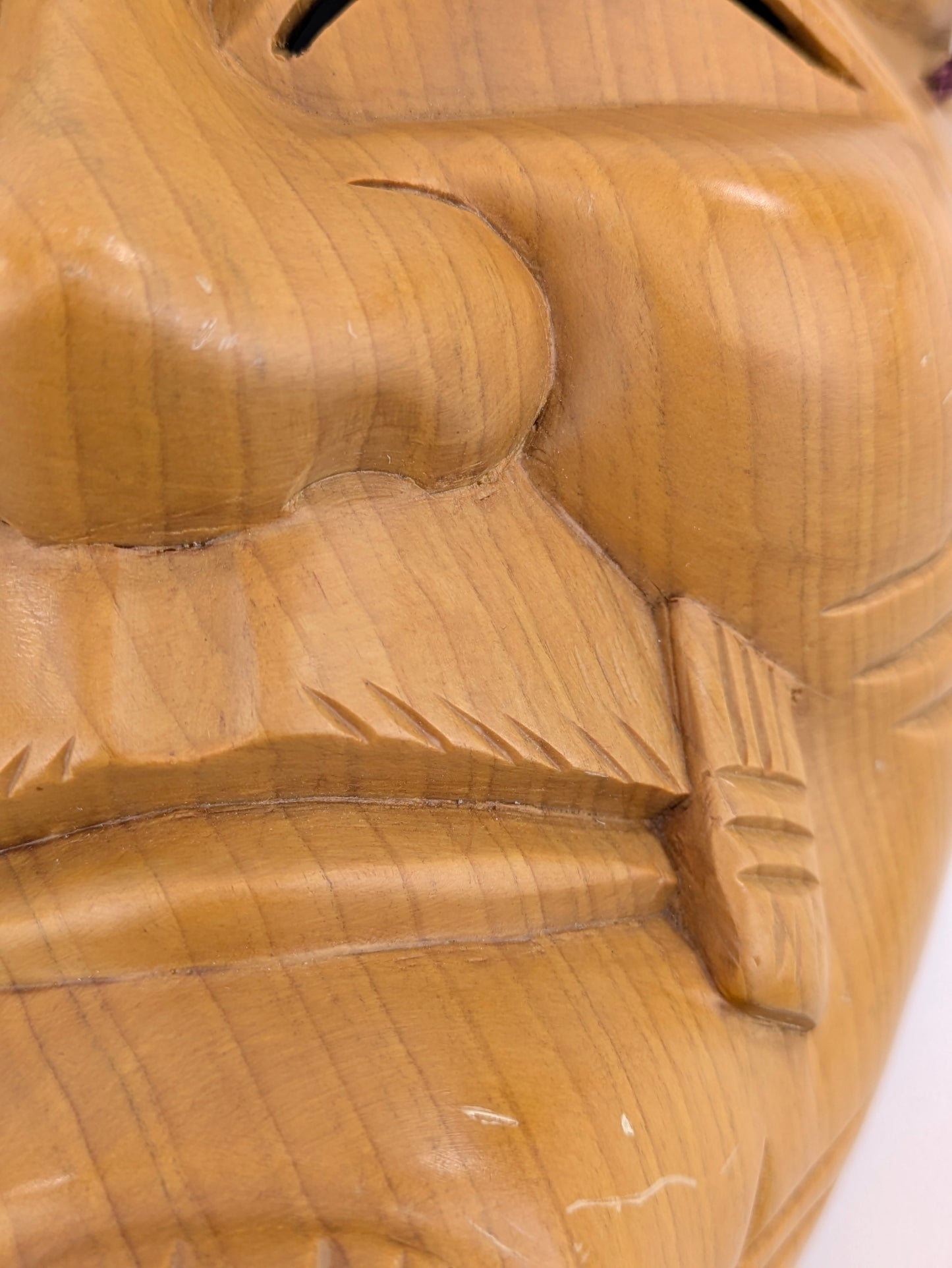 Antique Japanese Okina Noh Mask Wood Carving Old Man Face