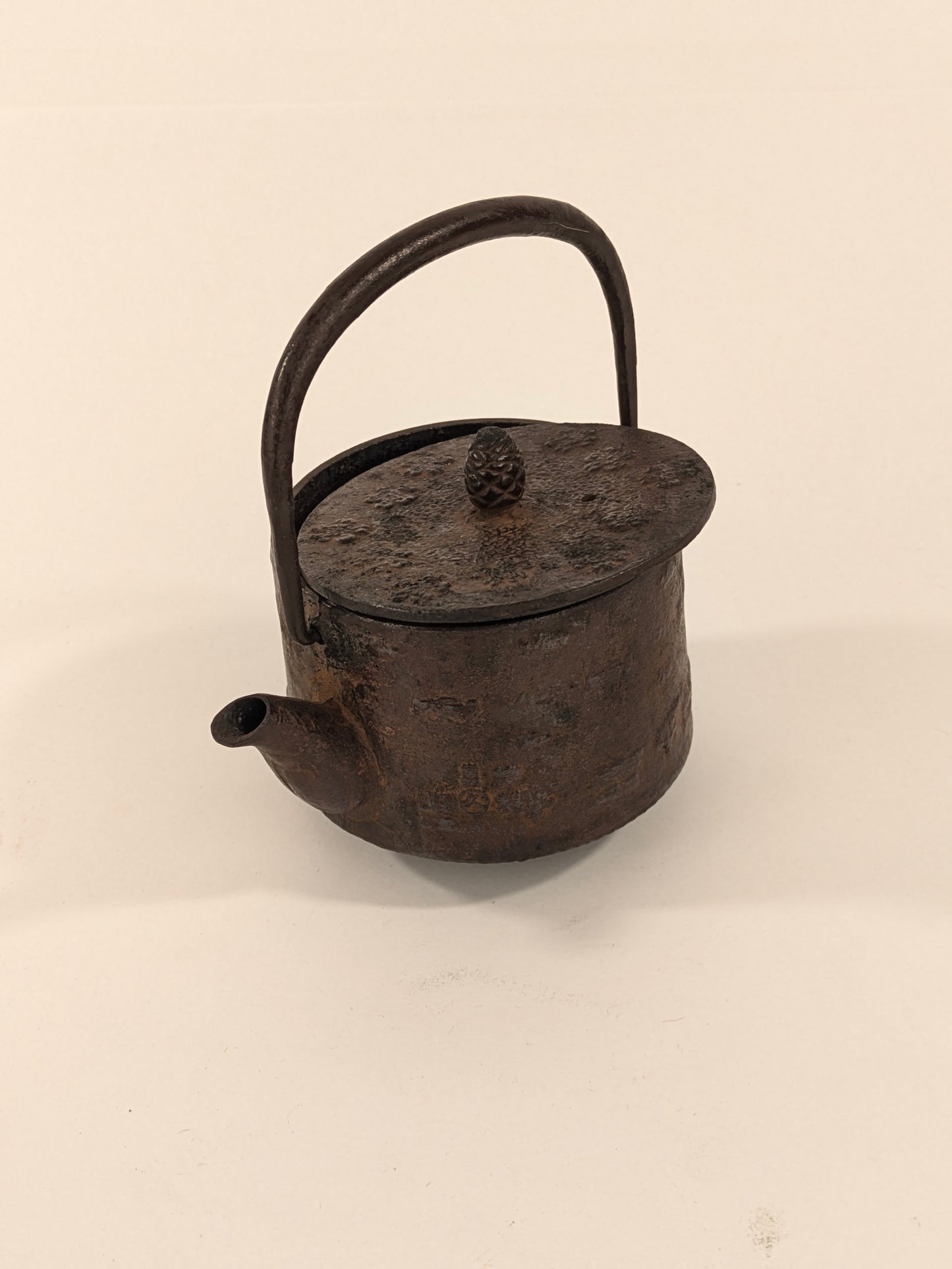 Vintage Japanese Mini Red Iron Tea Kettle Tetsubin Enamel Lined Interior Signed 4.5"