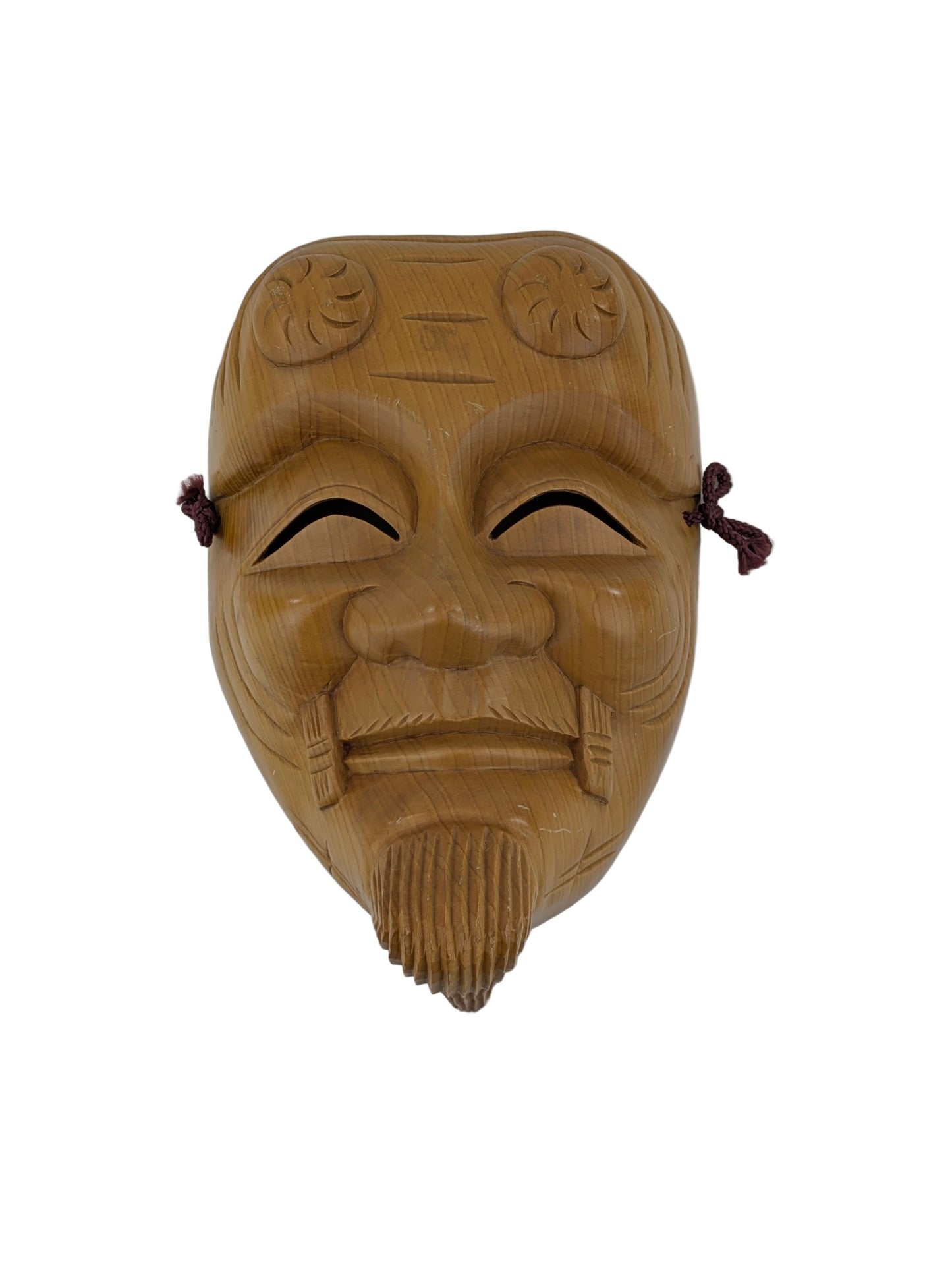 Antique Japanese Okina Noh Mask Wood Carving Old Man Face