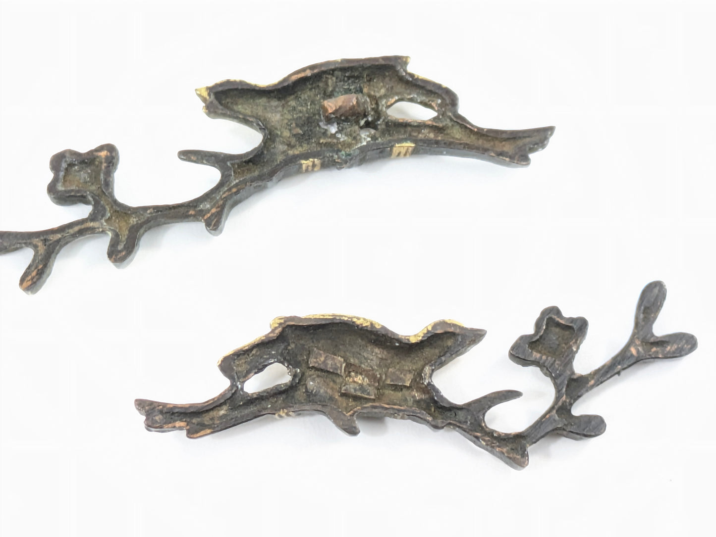 Menuki Pair – Crows on Plum Blossom Branches Japan, Edo period Shakudō with gilt details Samurai Sword Ornament LS061