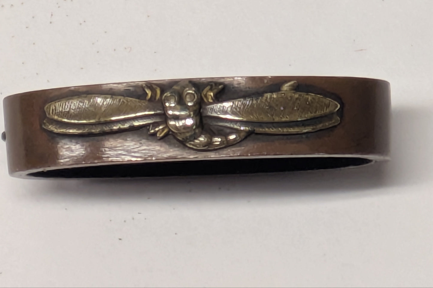 Antique Japanese Edo-Period Sword Katana Fuchi Dragonfly in Gold on Shakudō,
