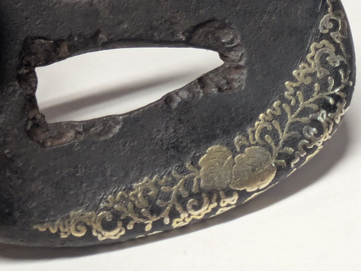 Antique Japanese Pair of Matched Iron Tsuba with Silver Wisteria Inlay, Edo Period, c. 1800–1868