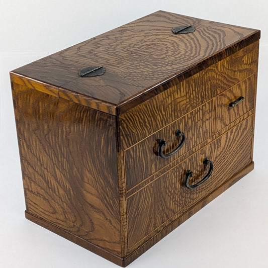 Antique Japanese Meiji Era c 1920's Mulberry Wood Haribako Sewing Tansu