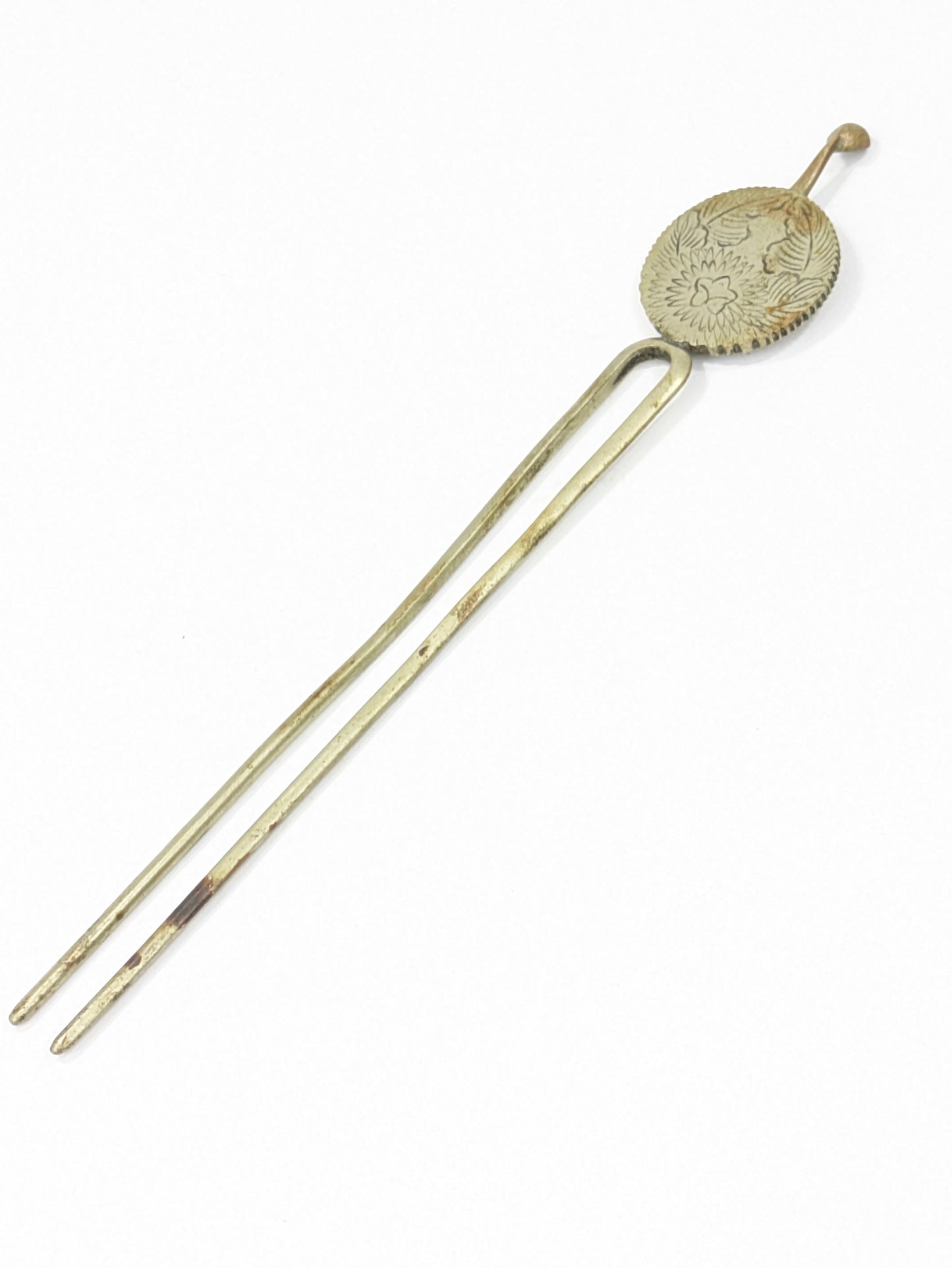 Antique Japanese Round Kanzashi Geisha Hairpiece Silver Chrasnthumum 6" Hairpin Mimikake Style