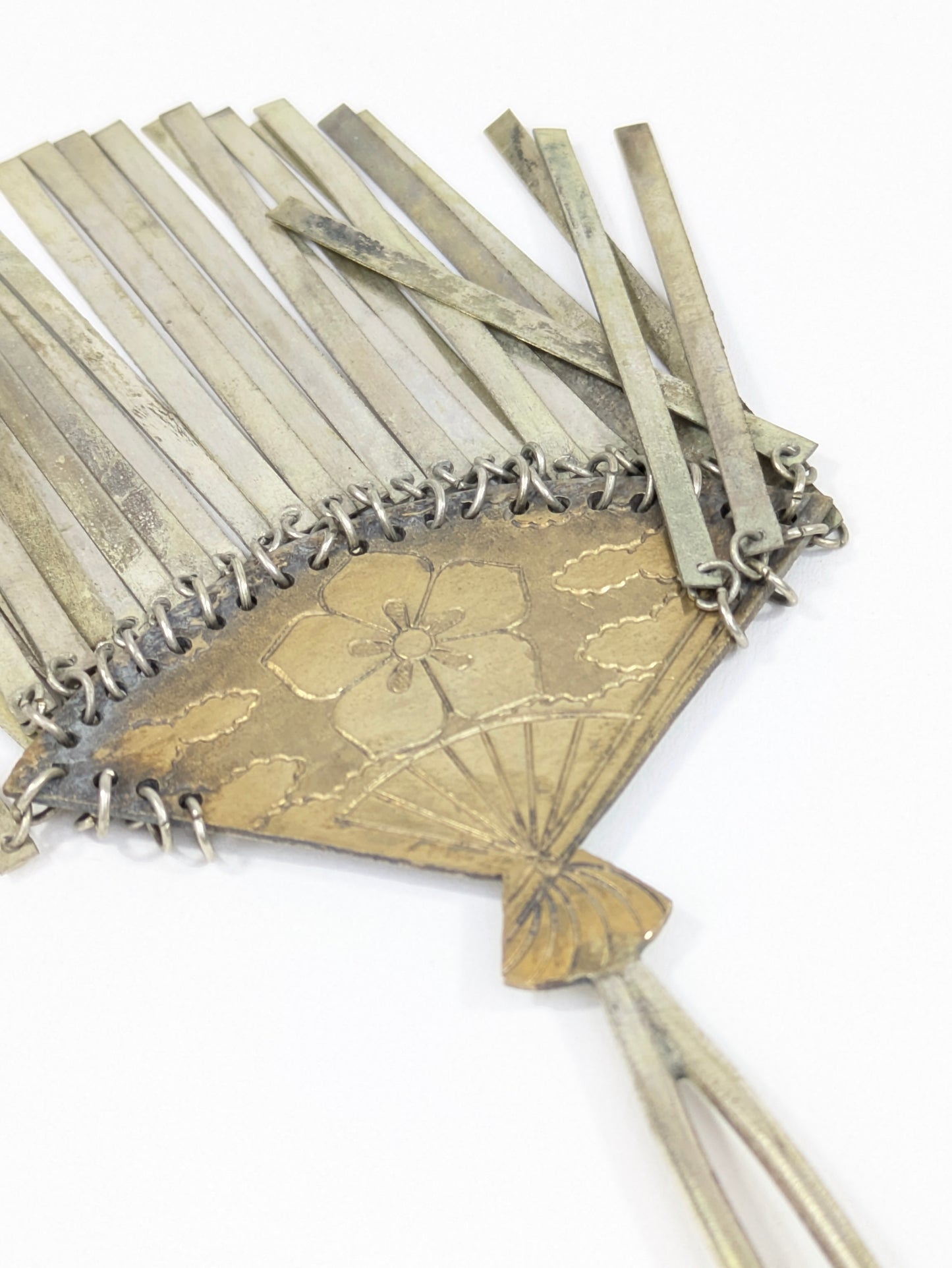 Antique Japanese Bira-Kanzashi Geisha Style Hairpiece Gold Color Bellflower Fan Tassels Hairpin Hair Beauty Accessories 7"