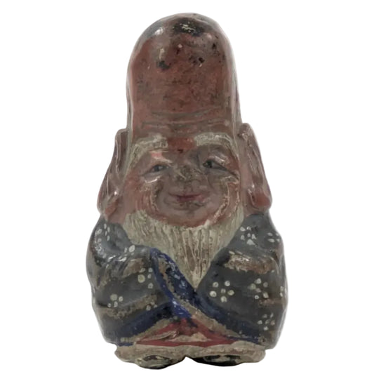 Antique Japanese Ceramic Netsuke Fukurokujin Lucky God 2"