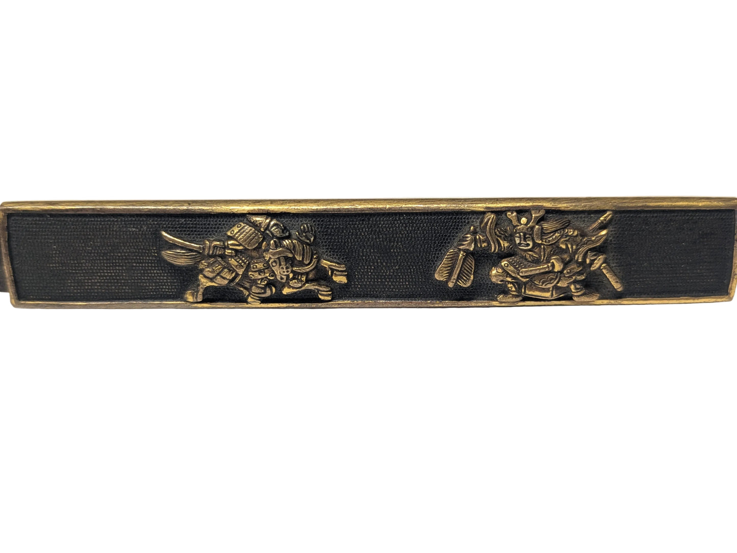 Antique Japanese Edo Period Kozuka Knife Sheath Two Samurai in Gilt Relief Edo period (18th–19th C),