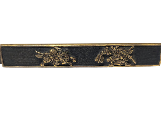Antique Japanese Edo Period Kozuka Knife Sheath Two Samurai in Gilt Relief Edo period (18th–19th C),