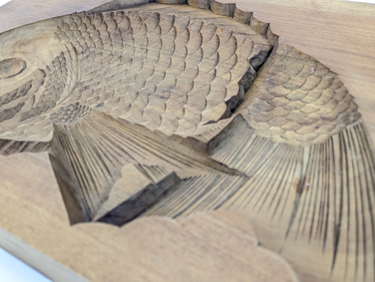 Antique Japanese Kashigata Confectionery Mold Tai Sea Bream Hand-Carved Wood 16" LS#186