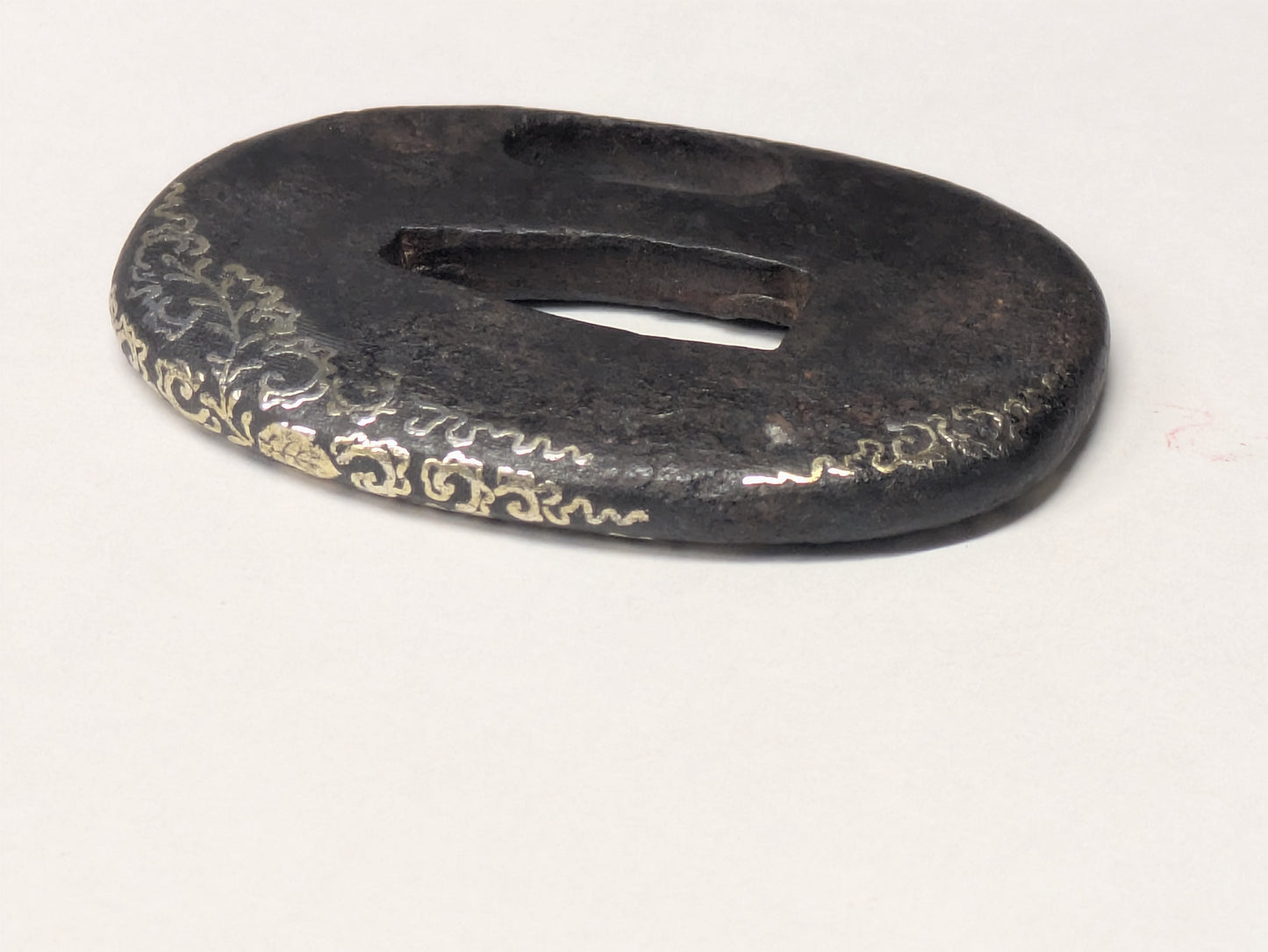 Antique Japanese Pair of Matched Iron Tsuba with Silver Wisteria Inlay, Edo Period, c. 1800–1868