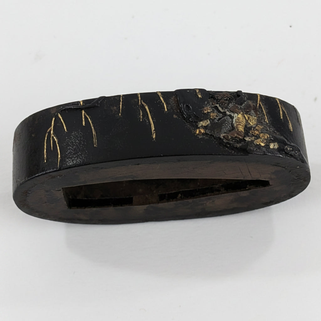 Antique Japanese Edo-Period Sword Katana Fuchi Samurai in Gold on Shakudō,